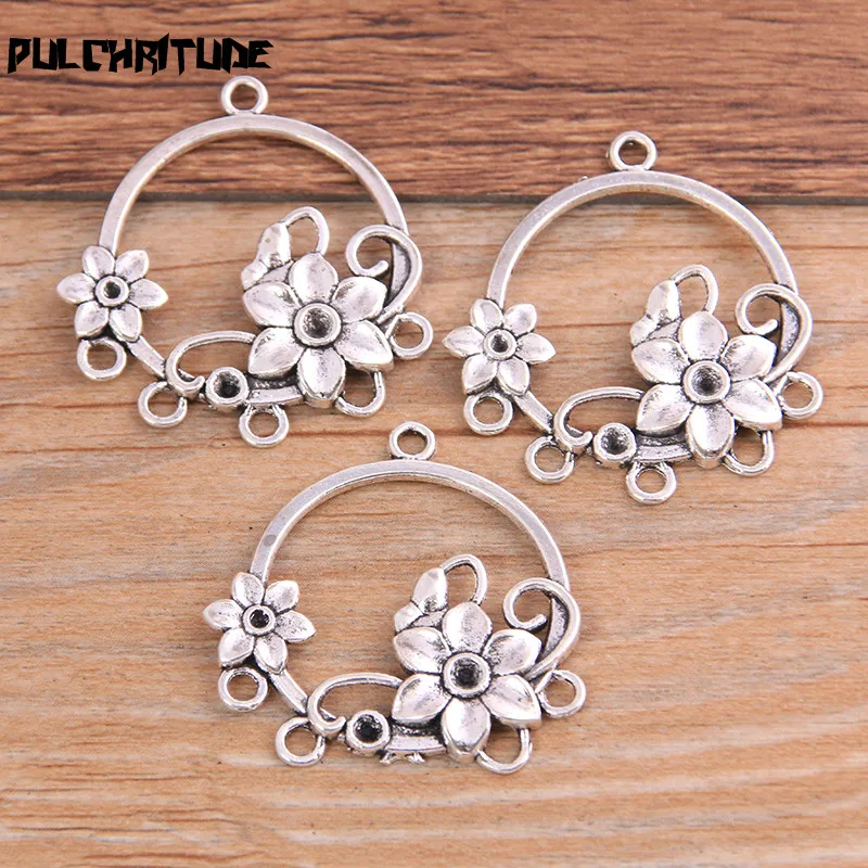 8PCS 33*35mm New Product Two Color Round Flower Charms Connector Jewelry Metal Alloy Jewelry Marking