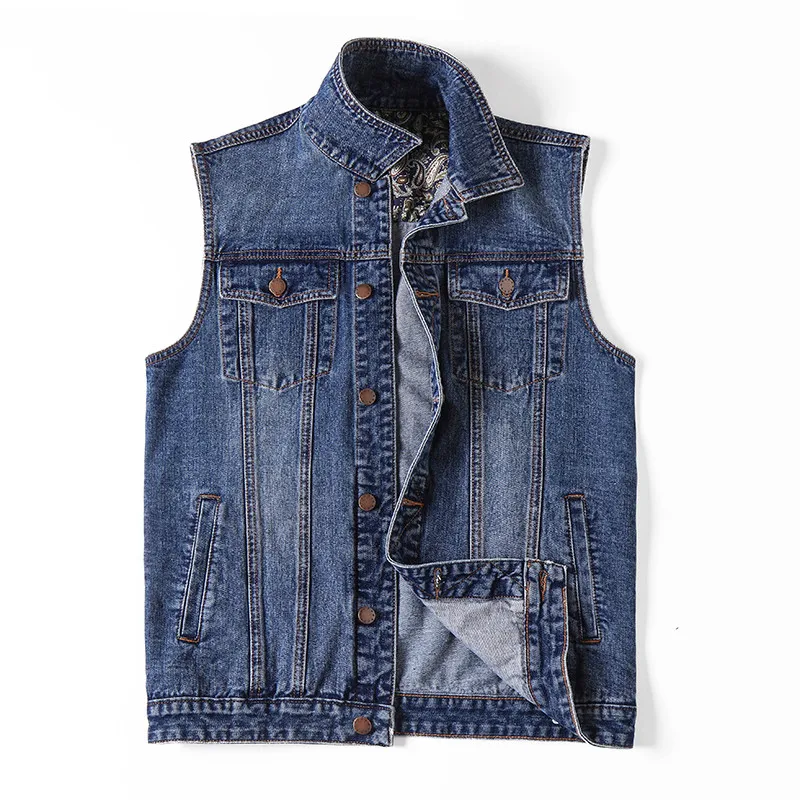 Men Multi-pocket solid sleeveless denim Jacket Hip hop Slim Blue Black Cotton casual jeans Vests Waistcoats Plus Szie 6XL 7XL