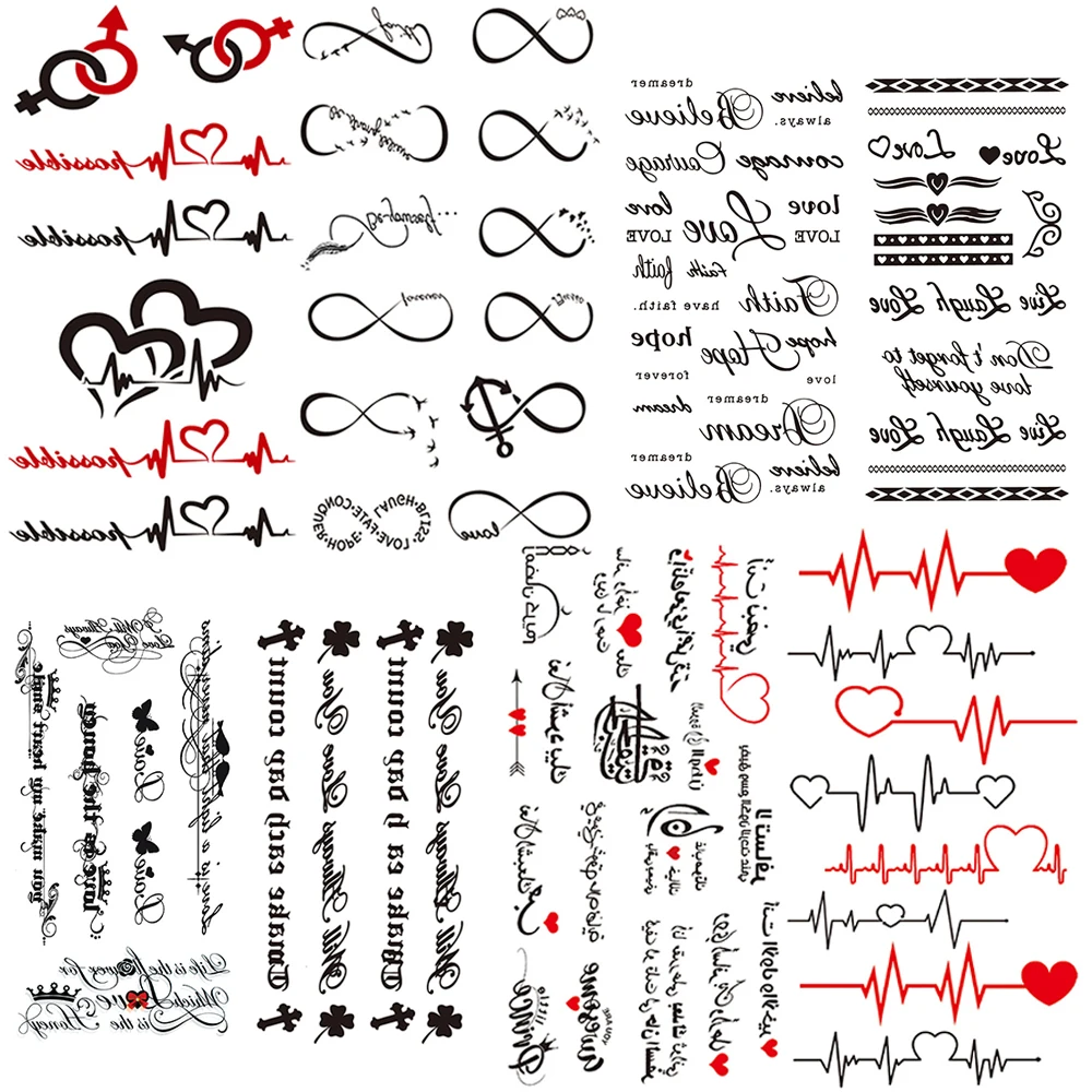 

Endless Fake Temporary Tattoo For Kids Women Girls Lovely Heart Skewers Tattoos Sticker Letters English Words Art Tatoo Clavicle