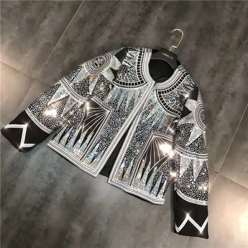 Luxury Design Blazers Women Harajuku Long Sleeve Party Sequines Jacket Vintage Retro Shinny Embroidery Coats Outwear NS376