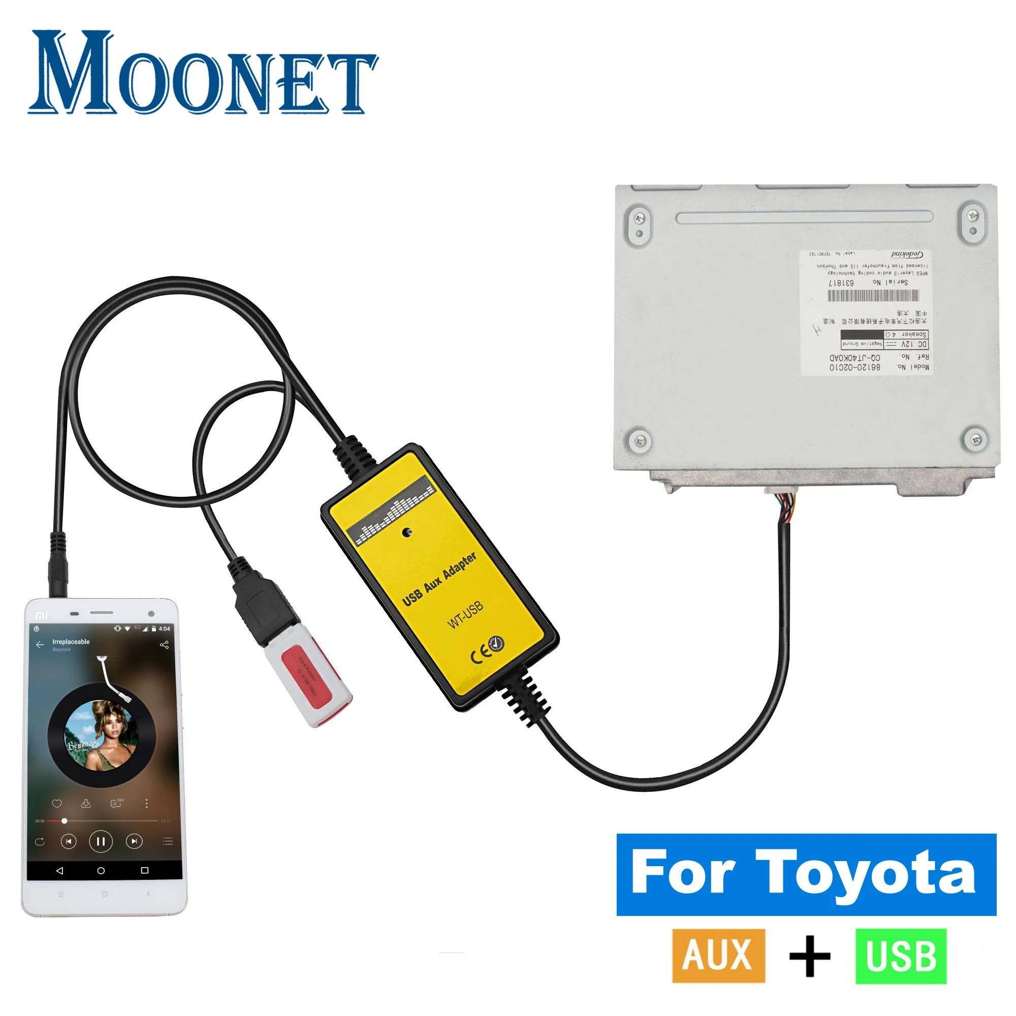 Moonet Car USB AUX Input Adapter Radio Changer for Toyota Avensis RAV4 Auris Corolla Yaris Camry (Non Navi or DVD