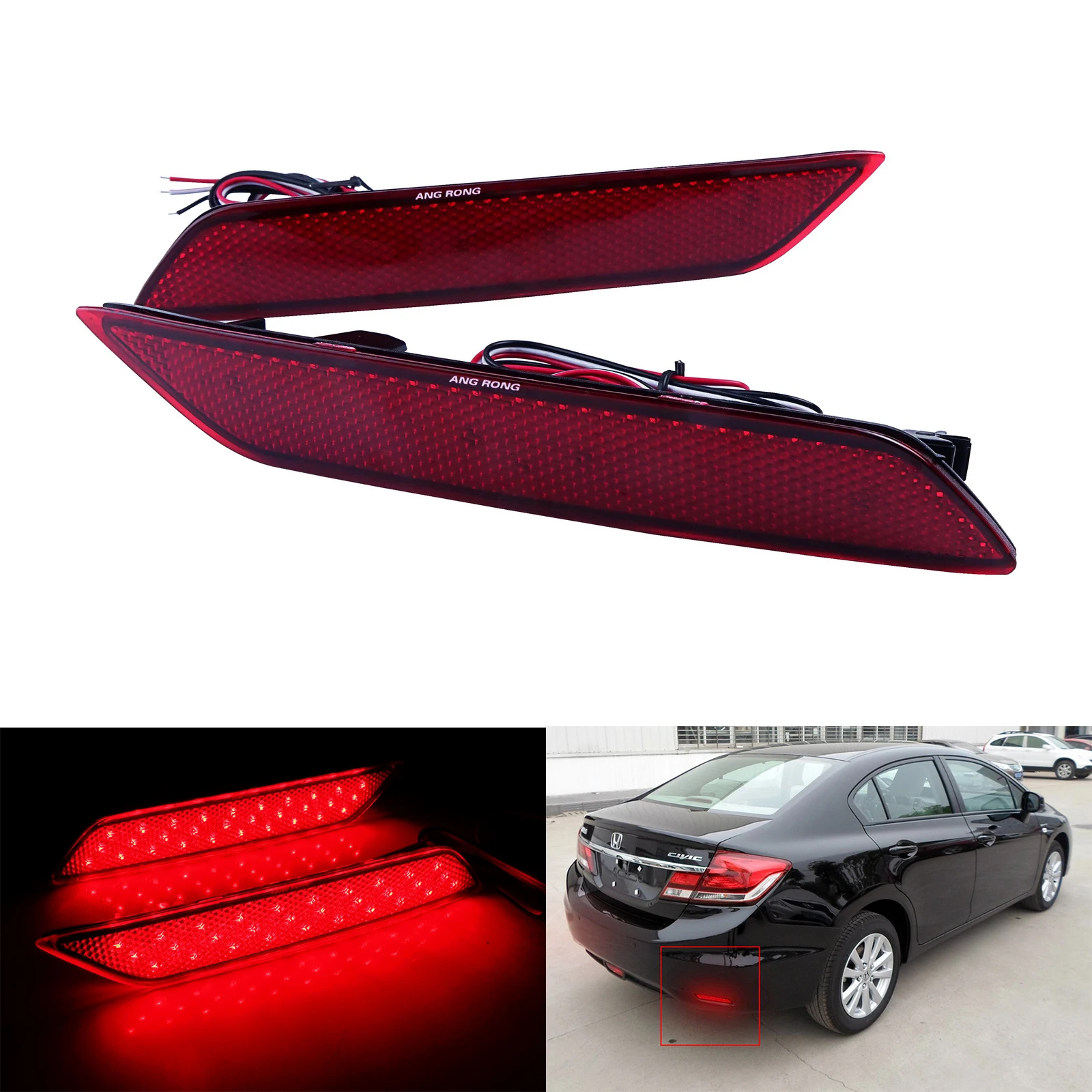 

2x For 9th Honda Civic 2013-2015 Rear Bumper Reflector LED Tail Stop Brake Light