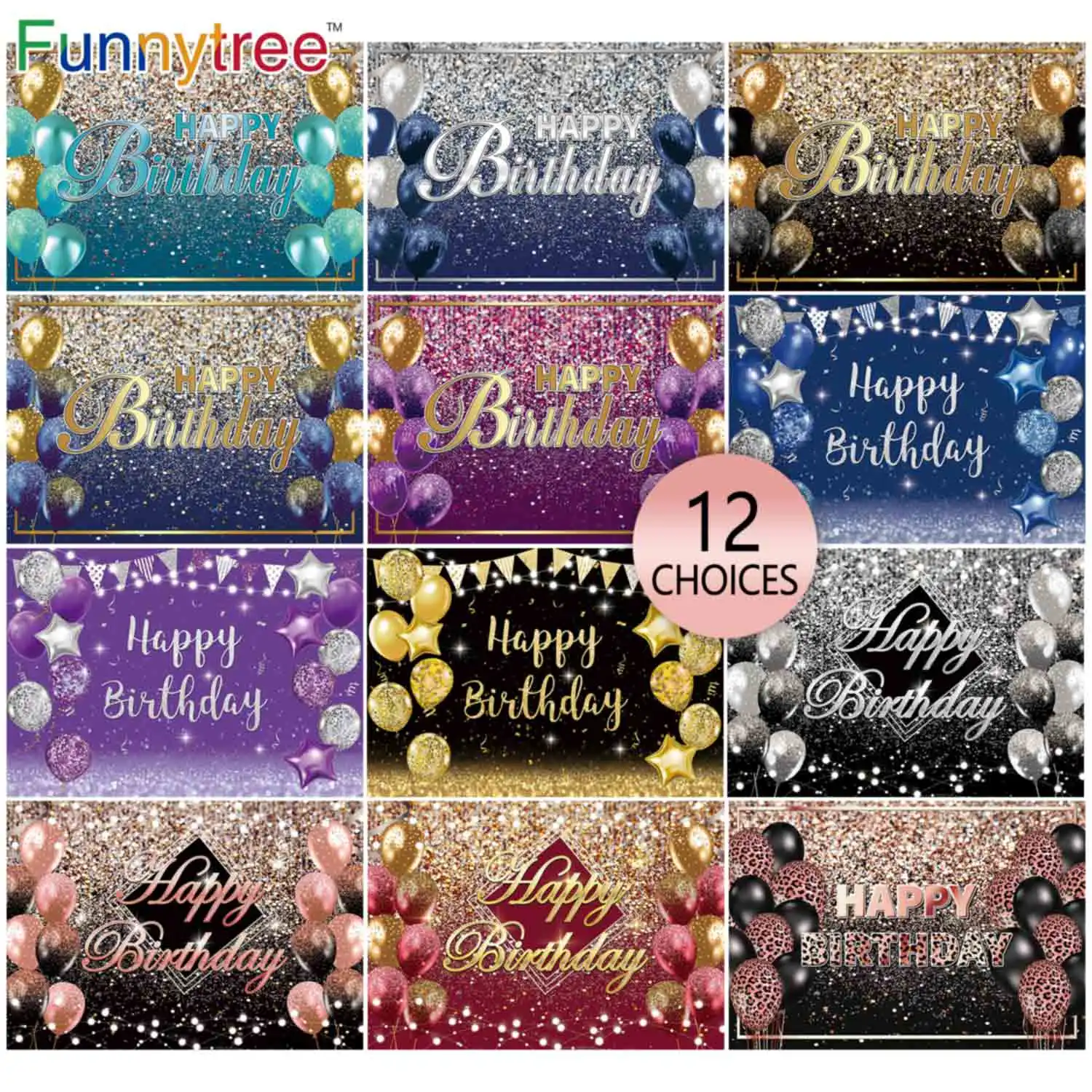 

Funnytree Happy Birthday Party Glitter Bokeh Silver Background Balloons Baby Shower Celebration Portrait Photozone Backdrop