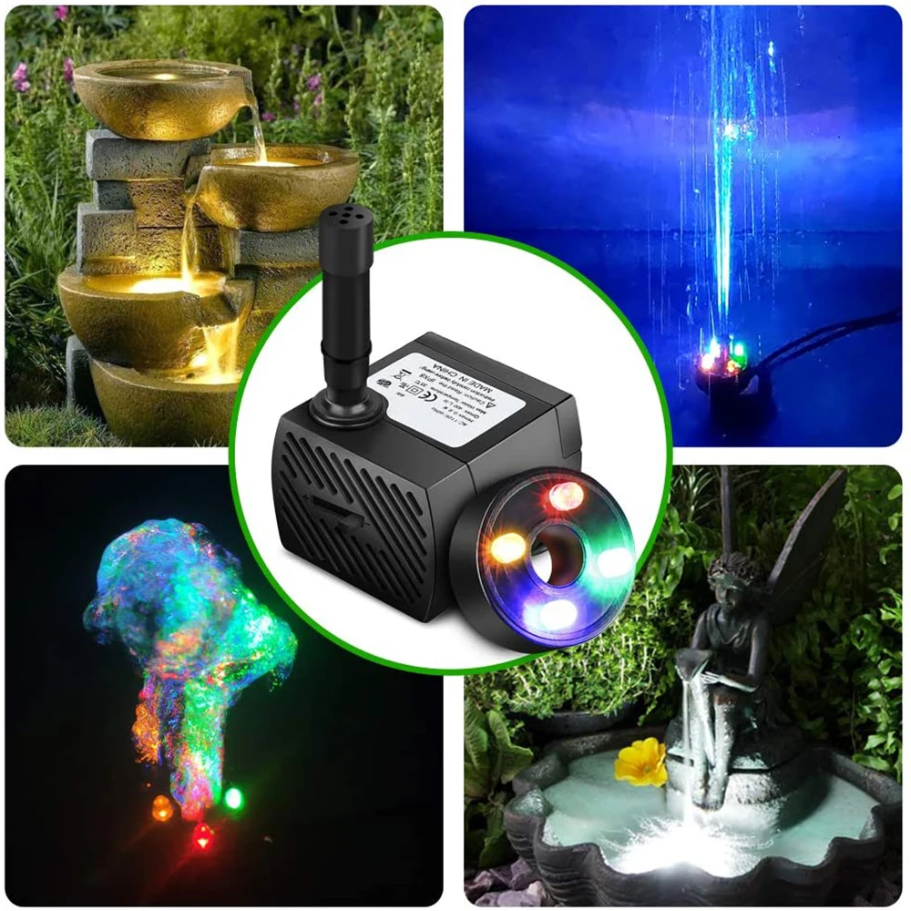 2W Submersible Water Pump With LED Light Super Silent Fish Tank Aquarium LED Pump Aquarium Filter Fountains Ponds Statuary Decor