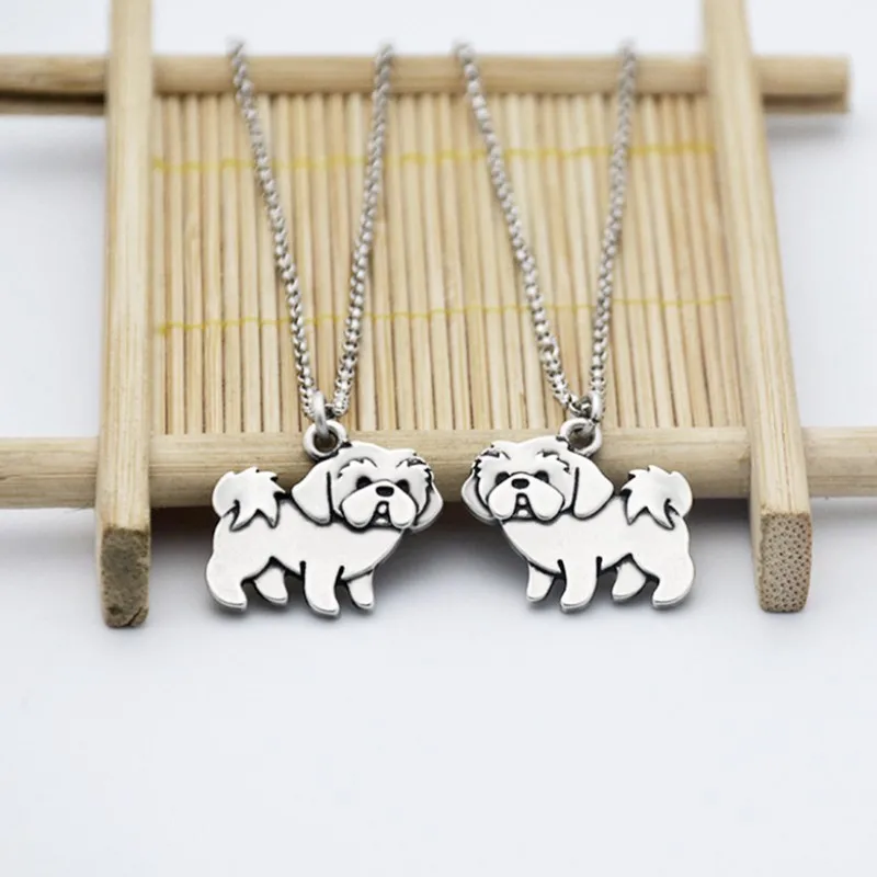 Vintage Silver Color Shih Tzu Pendant Dog Necklace Men Stainless Steel Long Chains Couple Necklaces For Women Girls Jewelry Gift