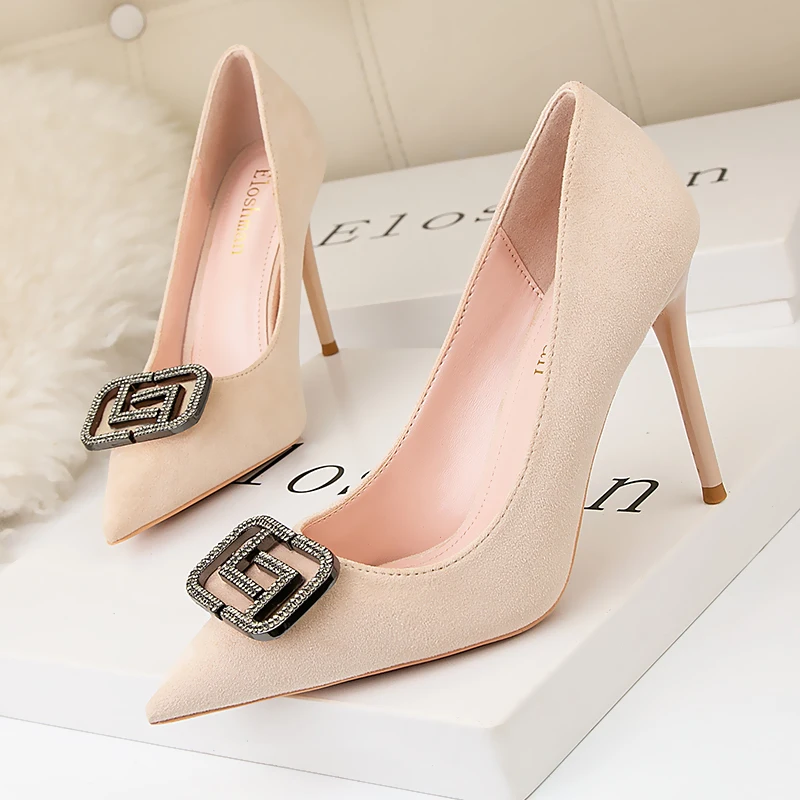 BIGTREE Women Pumps 2021 New Women High Heels Shoes Fashion Crystal Square Buckle Shoes Pumps Women Heels Stiletto Women Shoes