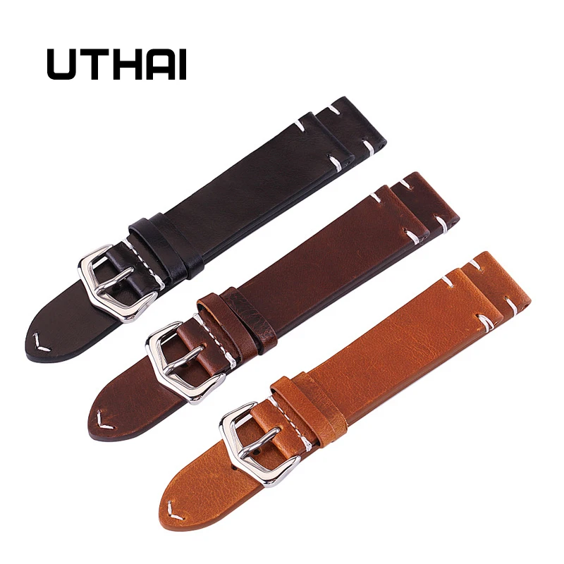 UTHAI Z13 watchband 18mm 20mm 22mm 24mm bracelet High-end oil wax Retro Calf Watch strap