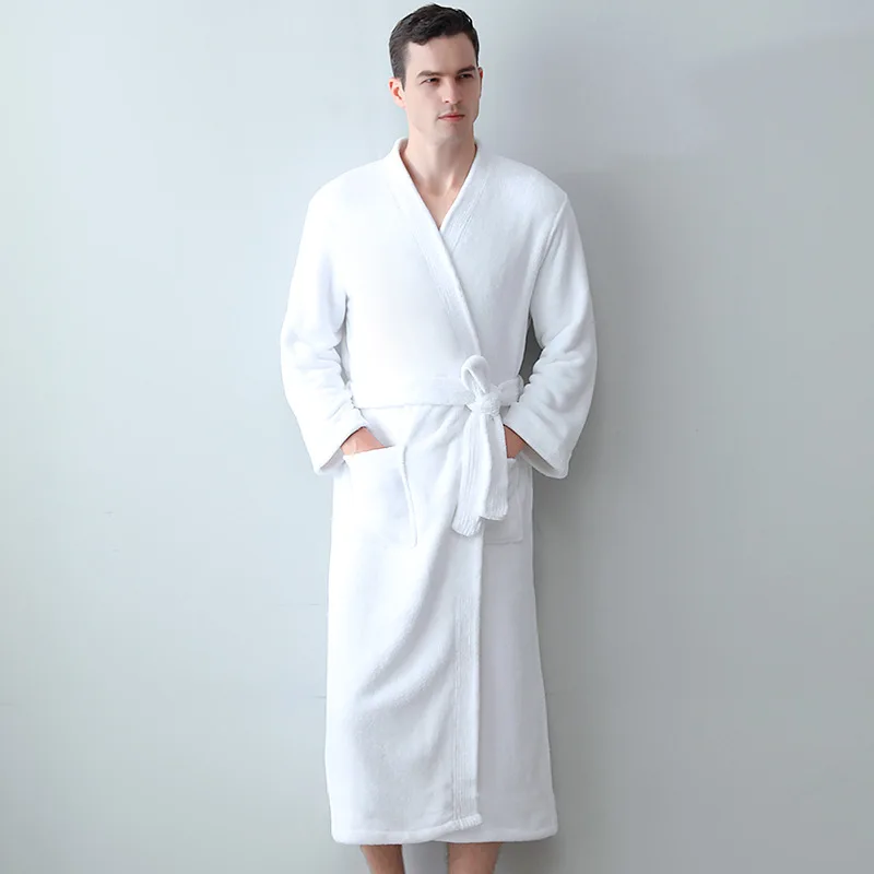 Comfy Nightgown Loose Men Sleepwear Coral Fleece Kimono Robe Gown Winter Flannel Bathrobe Oversized Lounge Wear Soft Home Wear