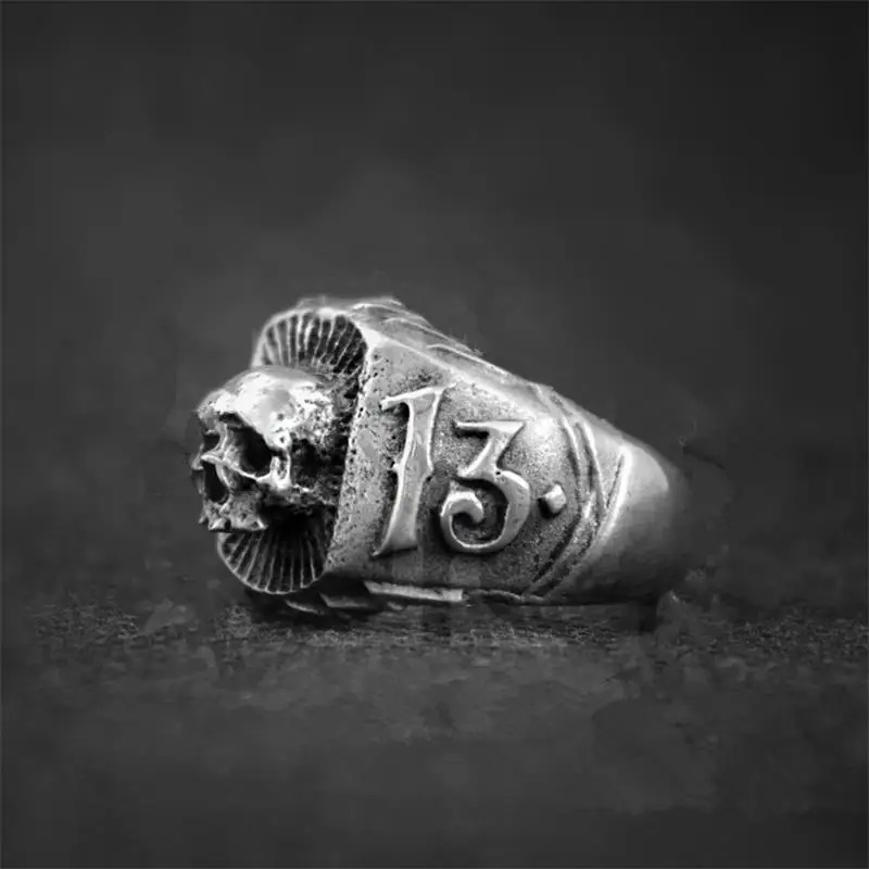 EYHIMD Gothic Mens 316L Stainless Steel Skull 13 Lucky Ring Rock Roll Punk Party Biker Jewelry Anniversary Gifts for him