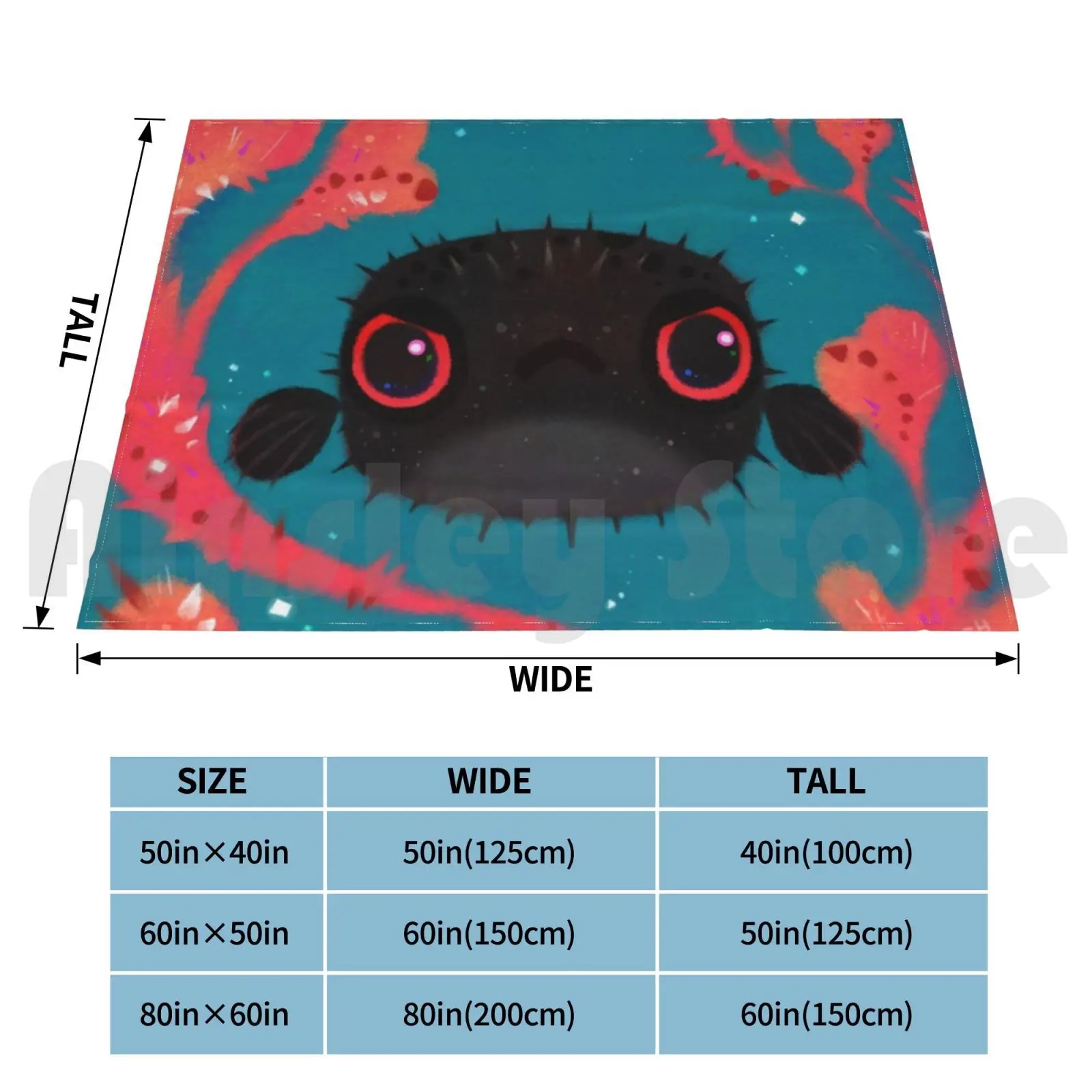 Angry Puffer Blanket Super Soft Warm Light Thin Puffer Boxfish Fish Coral Flower Angry Ocean Sea Marine Life Salt