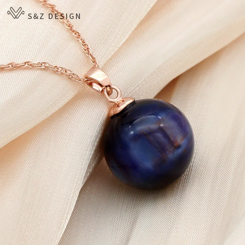 S&Z DESIGN New 585 Rose Gold Color Round Acrylic Beads Pendant Necklace For Women Wedding Party Elegant Fashion Jewelry