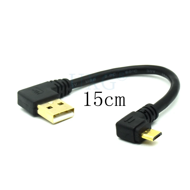 Câble USB 2.0 vers Micro USB B Mâle Plaqué Or, Prolongateur de Charge et de Division de Données à Angle Droit, Court, Résistant à 90, 15cm