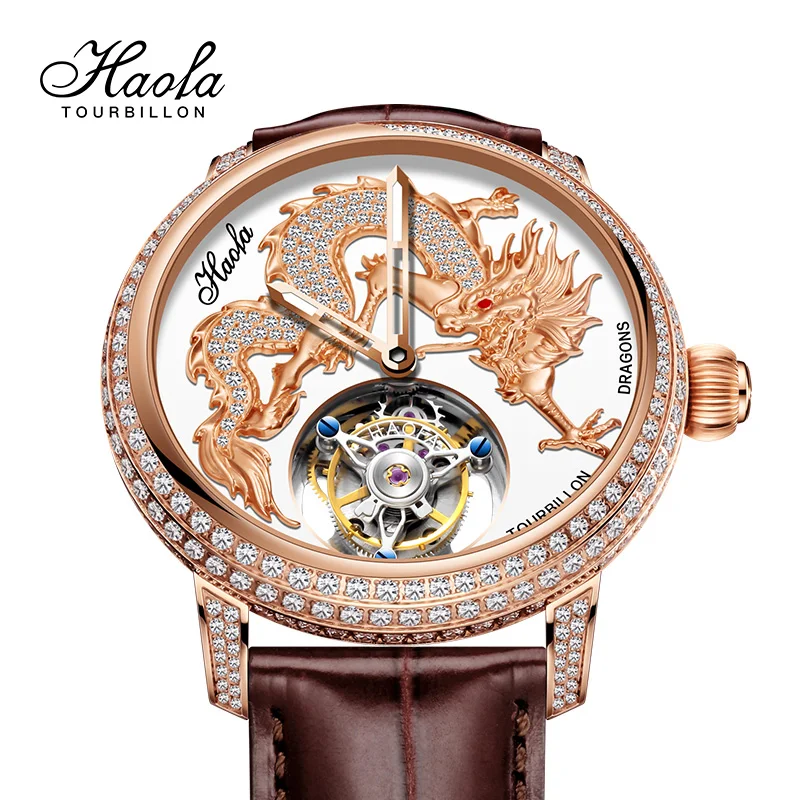 

Men's Haofa Luxury Skeleton Tourbillon Mechanical Dragon Wristwatches Manual Tourbillon Sapphire Watch For Men orologio uomo