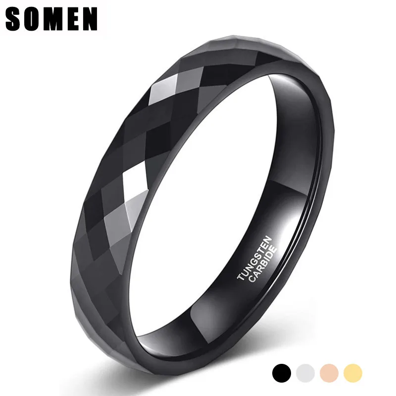 Somen Unisex 4mm Tungsten Wedding Rings Multi-Faceted Rose Gold/Black Engagement Band for Women Men Comfort Fit For Couple