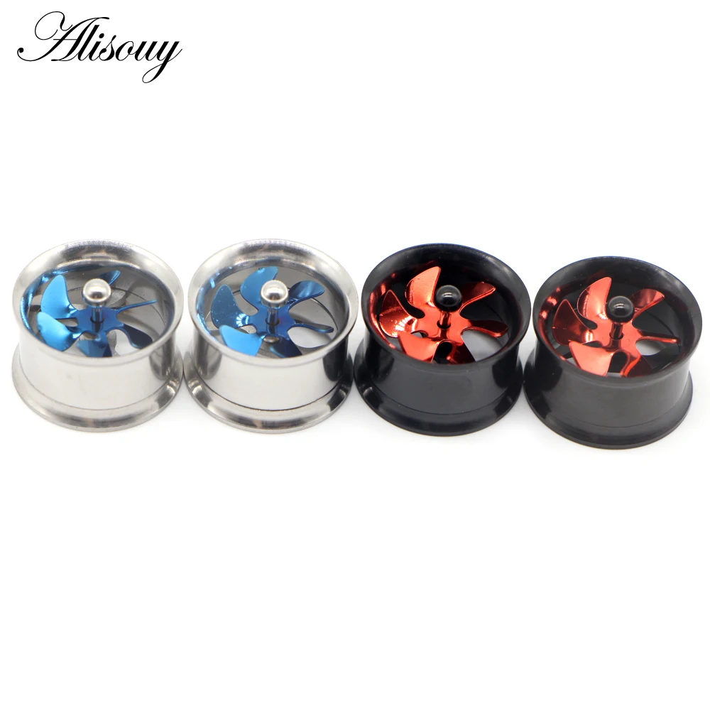 Alisouy 2pc Blue Red Propeller Fan Style Ear Tunnel Plugs Piercing Gauges Double Flared Expander Kit Ear Stretching Body Jewelry
