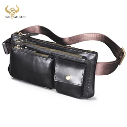 Hot Sale Oil Wax Leather Men's Cross-body Sling Bag Design Travel Cigarette Phone Case Pouch Fanny Waist Belt Bag Pack 811-29