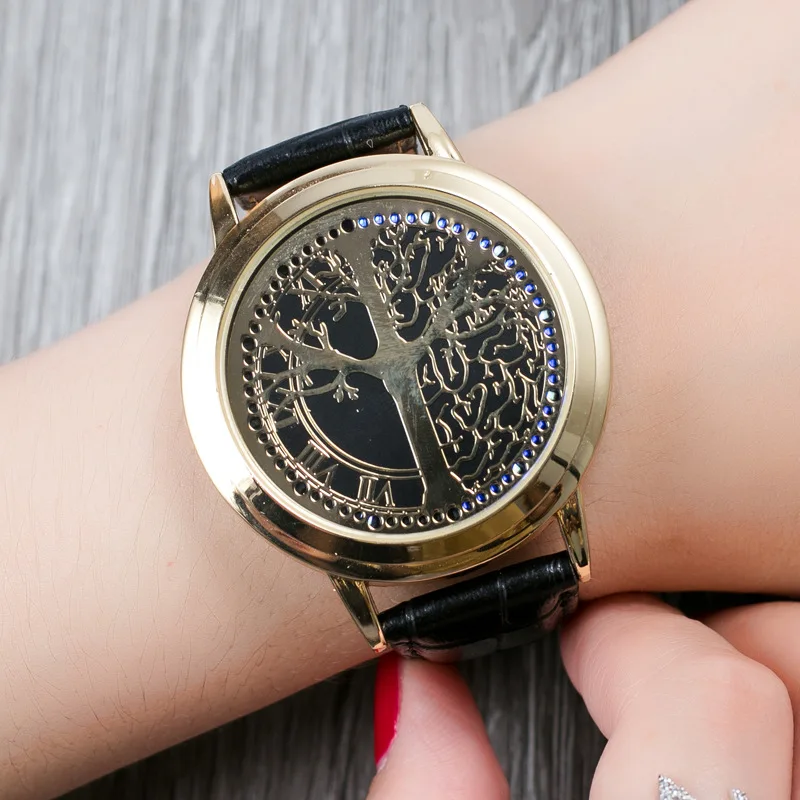 

Touch Screen Waterproof LED Watch Men Women Golden Minimalist Life Tree Electronic Casual Couple Watches