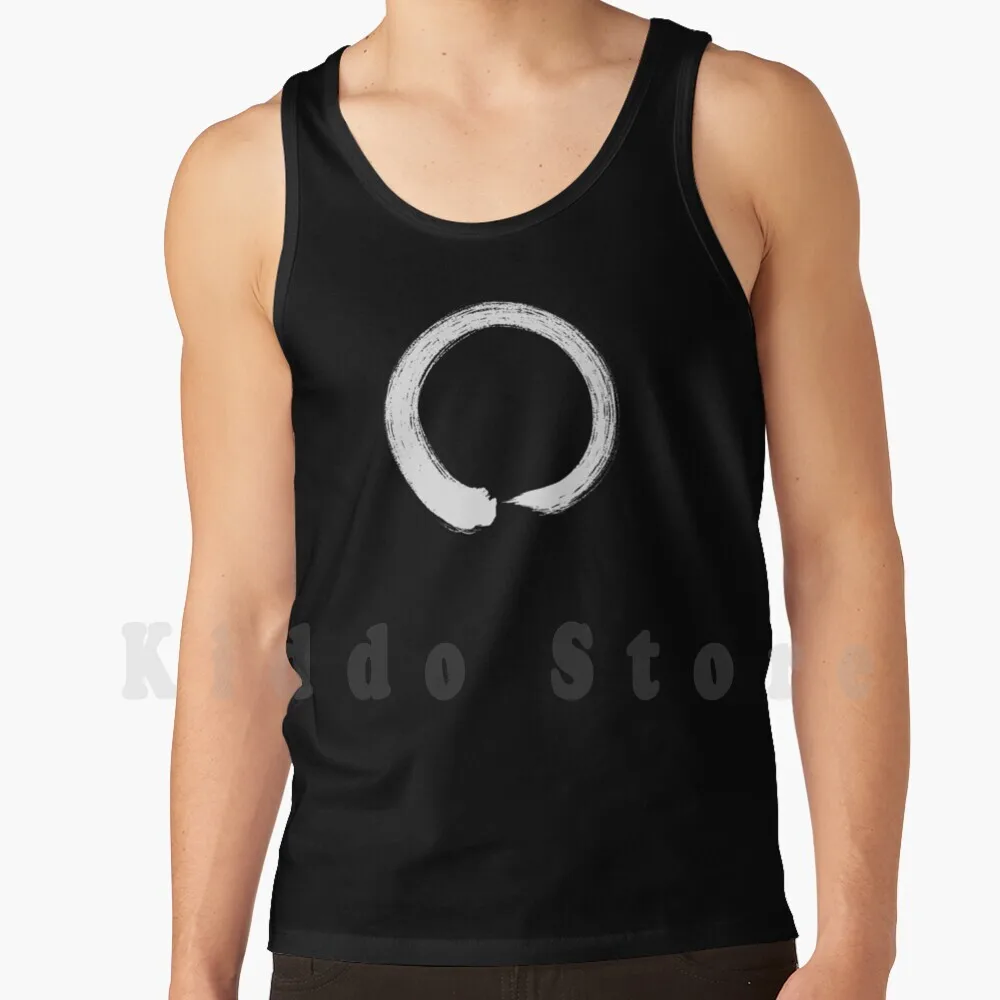 Enso Calligraphy White On Black Tank Tops Vest 100% Cotton Zen Enso Buddism Yoga Martial Arts Aikido Meditation Inspiring