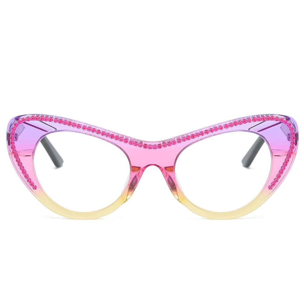 

Stylish Women Spring Hinges Cat Eye Acetate Eyeglass Frames Full Rim Glasses Rx able Clear Lens