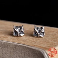 MKENDN 100% 925 Sterling Silver Creative Retro Geometry Owl Stud Earring Street Punk Style For Men Women Gothic Animal Jewelry