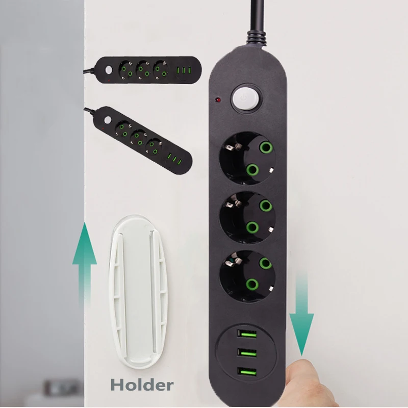 Newest 3 USB Multi-Port Charging Socket 3 Plug Power Strip Switch 4.8M Cable EU Outlets Suitable For EU Plug Electrical Socket