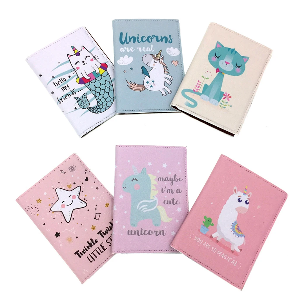 New Cute Cartoon Design Passport Cover for Women PU Leather Passport Holder Travel Ticket Folder ID Card Credit Card Holder Bag