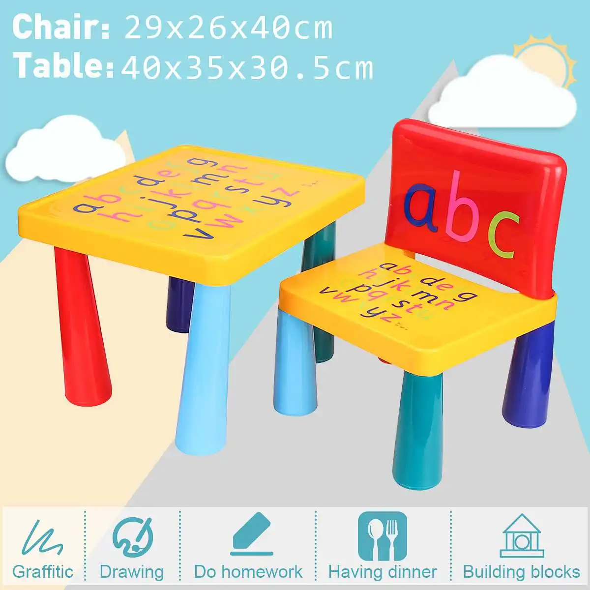 LazyChild Folding Children Table Chair Set Kids Playing Study Writing Drawing Table Chair Home School Children Furniture Set