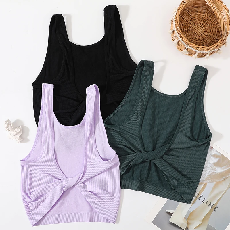 Women Rib Crop Top Seamless Tank Tops Sexy Underwear Deep V Streetwear Cropped Tee Summer Deep V Sports Camisole