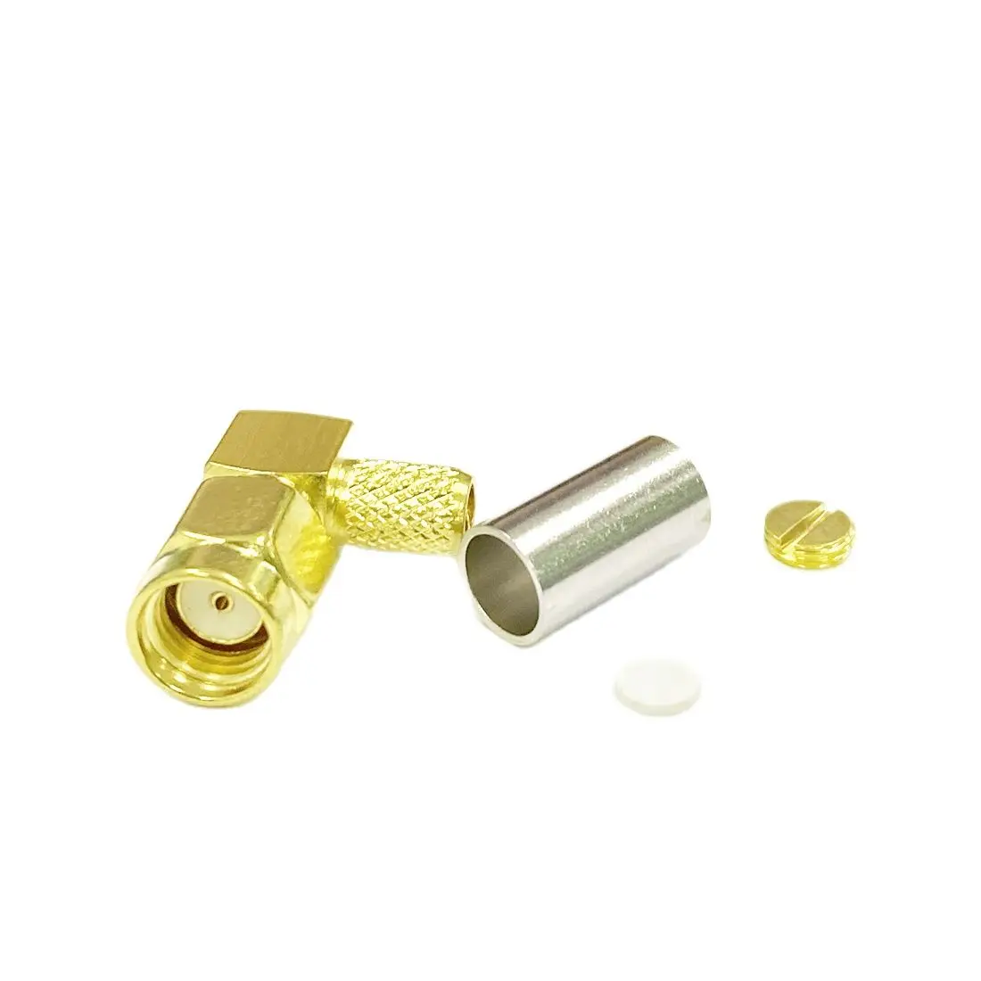 1pc RP-SMA  Male Plug Inner Hole RF Coax Connector Crimp RG58 RG142 RG400 LMR195 Cable Right  Angle RA  Goldplated NEW Wholesale