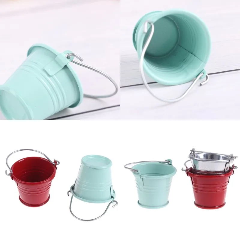 1PC 1/12 Scale Dollhouse Miniature Home Kitchen Garden Iron Water Bucket Pail Furniture Decoration Accessory