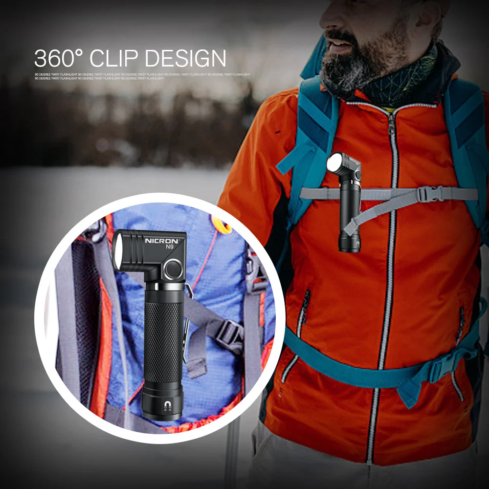 NICRON N9 LED Flashlight Tactical 90 Degree Twist 1000LM High Lumens Waterproof IP65 Magnet Mini Torch Light Outdoor