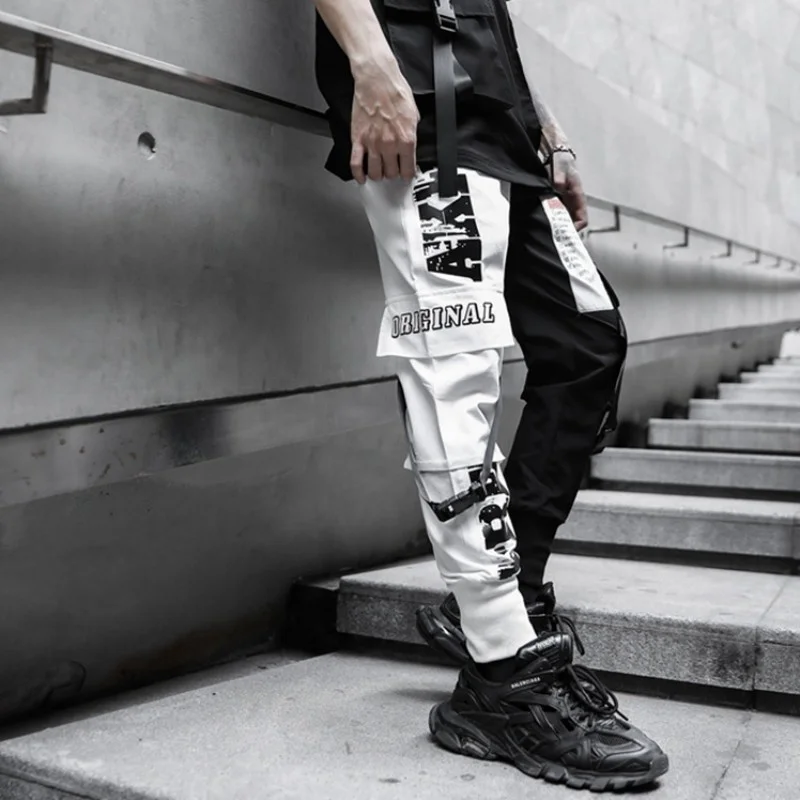 Men Harajuku Colors Mixed Joggers Sweatpants Elastic Waist Straps Printed Harem Pants Streetwear Hip Hop Loose Casual Trousers