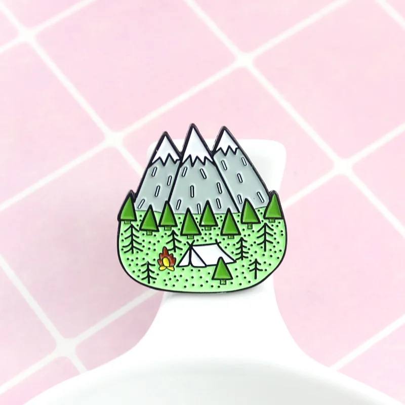 Mountains Wood Jungle Brooch Peak Nature Forest Camping Adventure Amateur Enamel Pin Badge Hat Bag Fashion Jewelry Drop Shipping