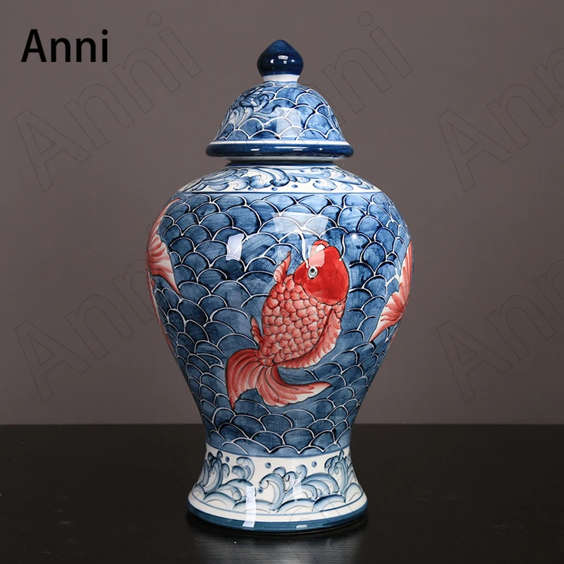 Creativity Paint Carp Ceramic Vase Chinese Modern Coffee Table Countertop Vase Office Meeting Room Desktop Flower Pot Ornaments