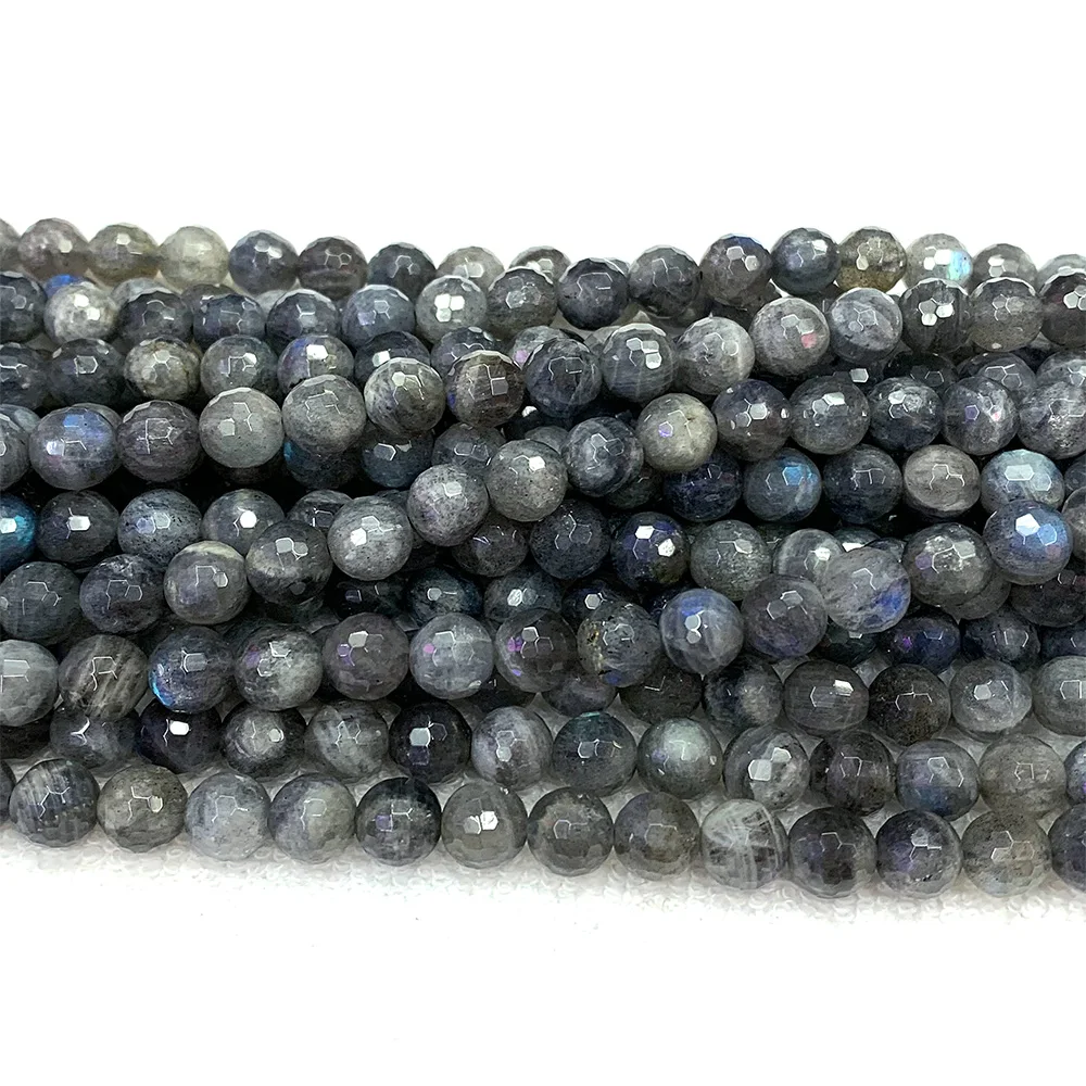 Veemake Natural Blue Labradorite Gemstones Jewelry Faceted Round Loose Stone Beads 3-18mm DIY Necklaces or Bracelets 07463