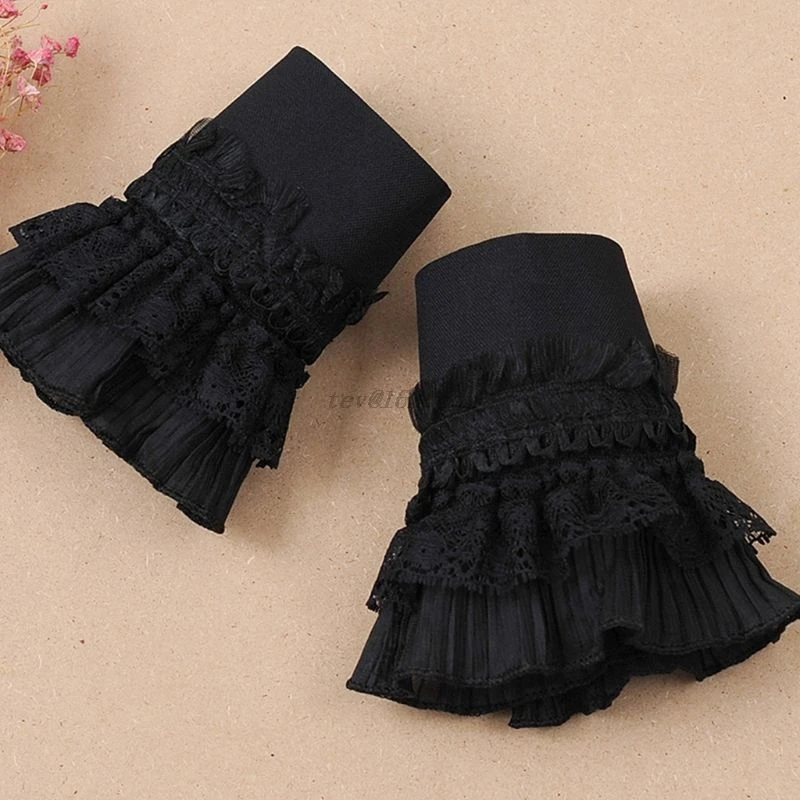 Gothic Retro Black Detachable Sleeve Fake Cuffs Multi Layer Ruffles Lace Patchwork Lolita Princess Sweater Decorative cuff