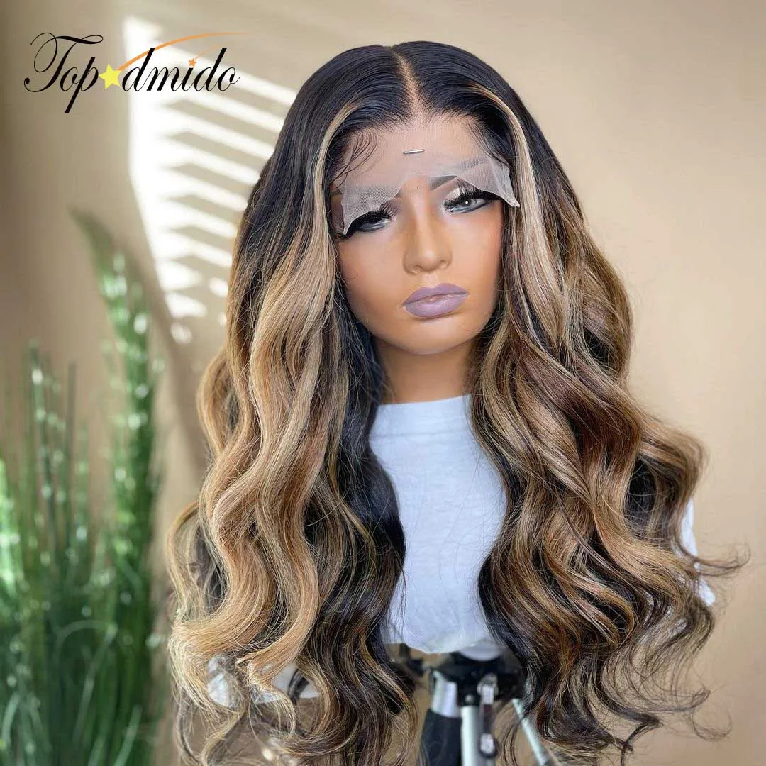 Topodmido 250 Density Highlight Color 13x6 Lace Front Wigs with Baby Hair 13x4 Brazylijska peruka z włosów ludzkich Koronkowa peruka