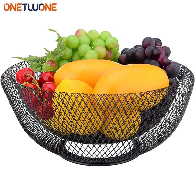 

Fruit Basket Metal Woven Basket Fruit Container Bowl Home Snacks Bread Storage Drain Basket For Table Snacks Display Tray