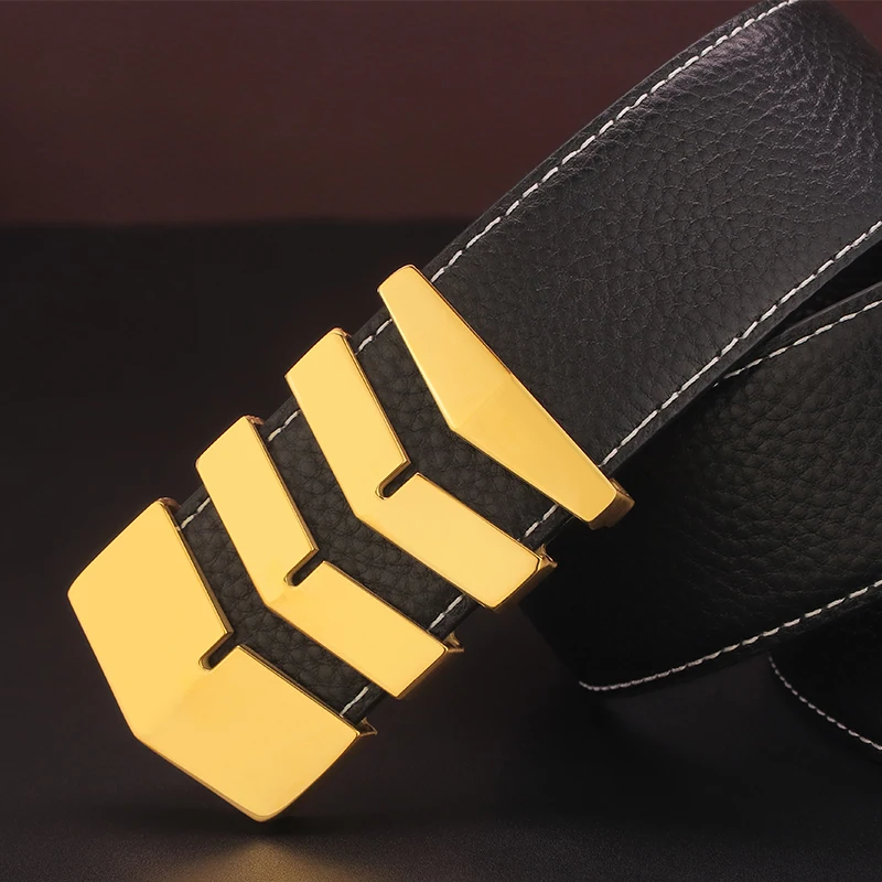 Hoge Kwaliteit Modieuze 3.8Cm Brede Riem Mannen Gold Top Koe Lederen Designer Stalen Gesp Riem Jeugd Riem Leisure