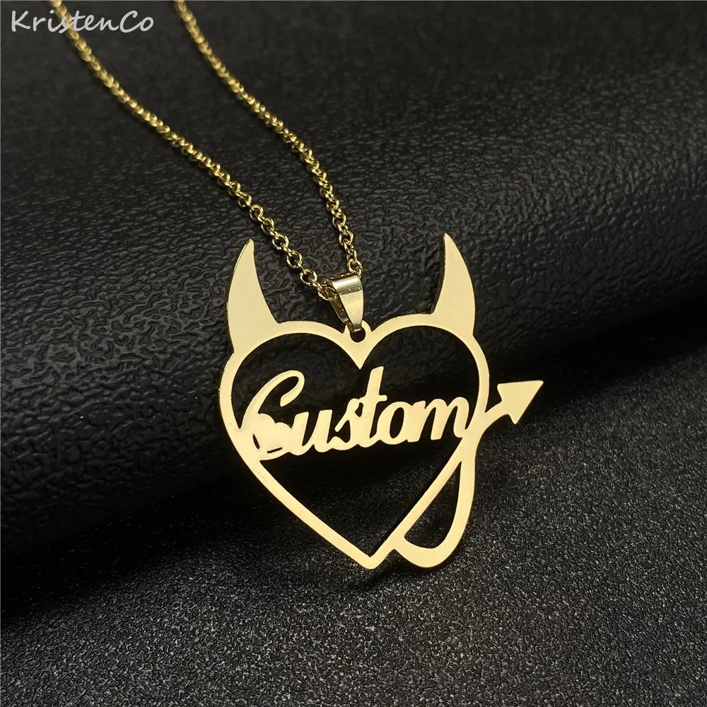 

KristenCo Custom Name Necklace Hollowed Name Personalized Letter Necklaces Stainless Steel Customized Halloween Gift