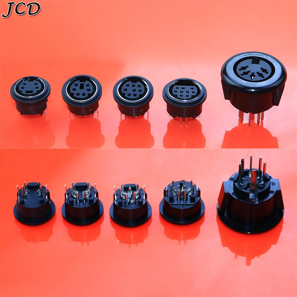 Jcd mini din fêmea soquete 4/5/6/8/9/10 pino conector ps2 circular din micro jack terminal pcb chassi áudio vídeo plug adaptador