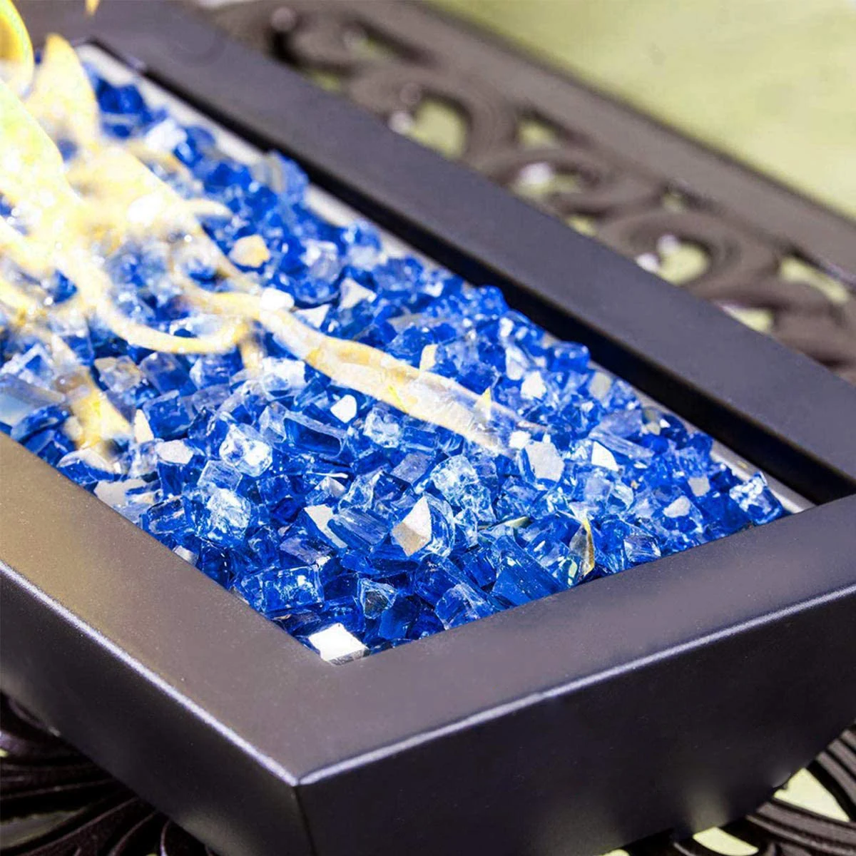 Fire Glass for Fire Pit Fireplace Landscaping, 1/2-Inch Cobalt Blue Reflective