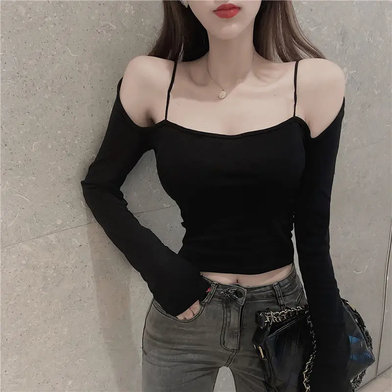 

2020 Sexy off-the-Shoulder Top Slim Short off-Shoulder Strap Woman Sweaters Femme Chandails Pull Hiver