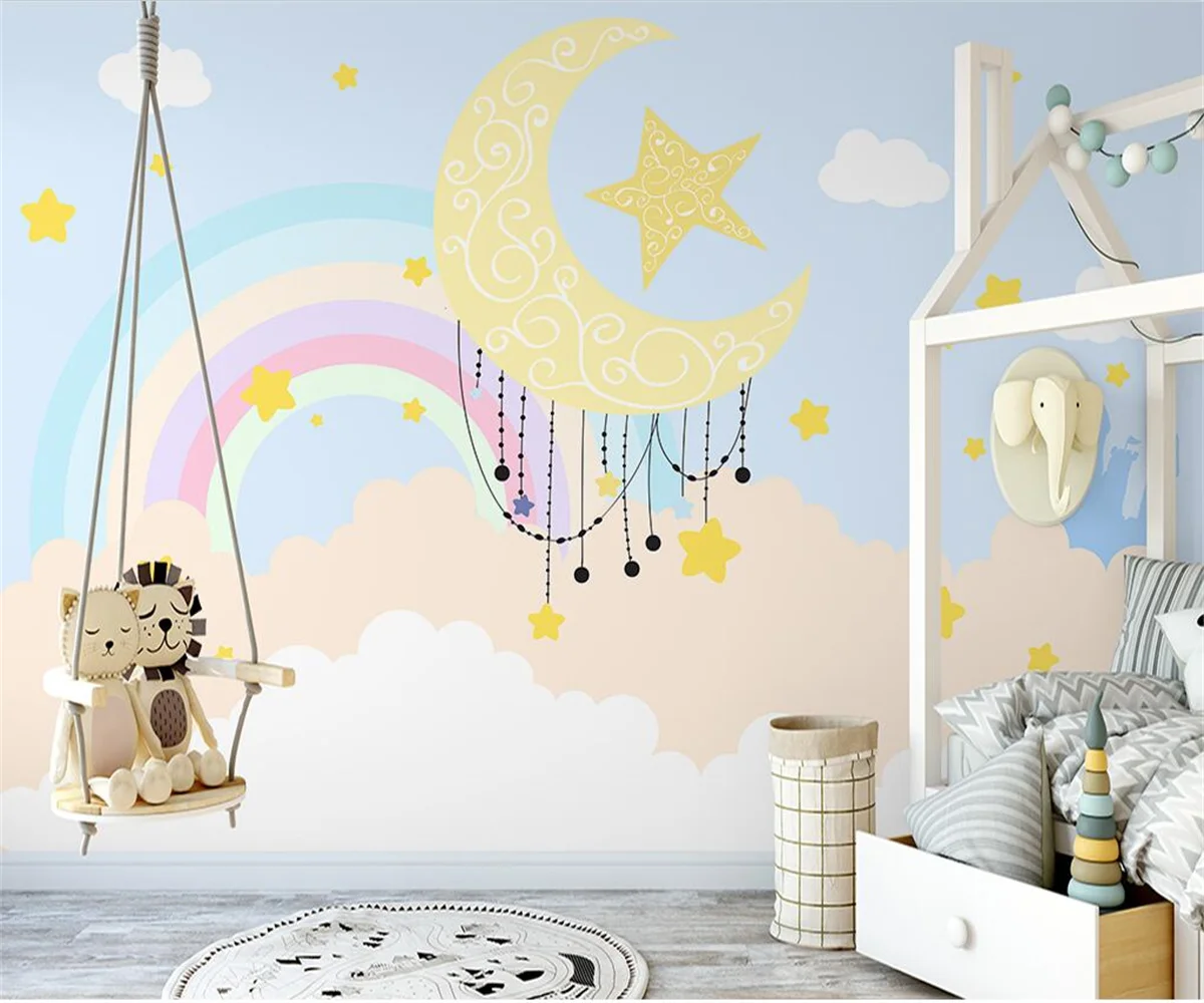 Customize any size 3d wallpaper Nordic hand-painted rainbow children's room starry sky background wall decoration mural