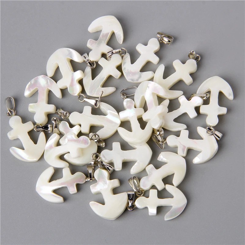 Natural White Mother of Pearl Anchor Shell Carved Pendants for Women Men Couple Necklace Jewelry Making DIY Accessories Supplies