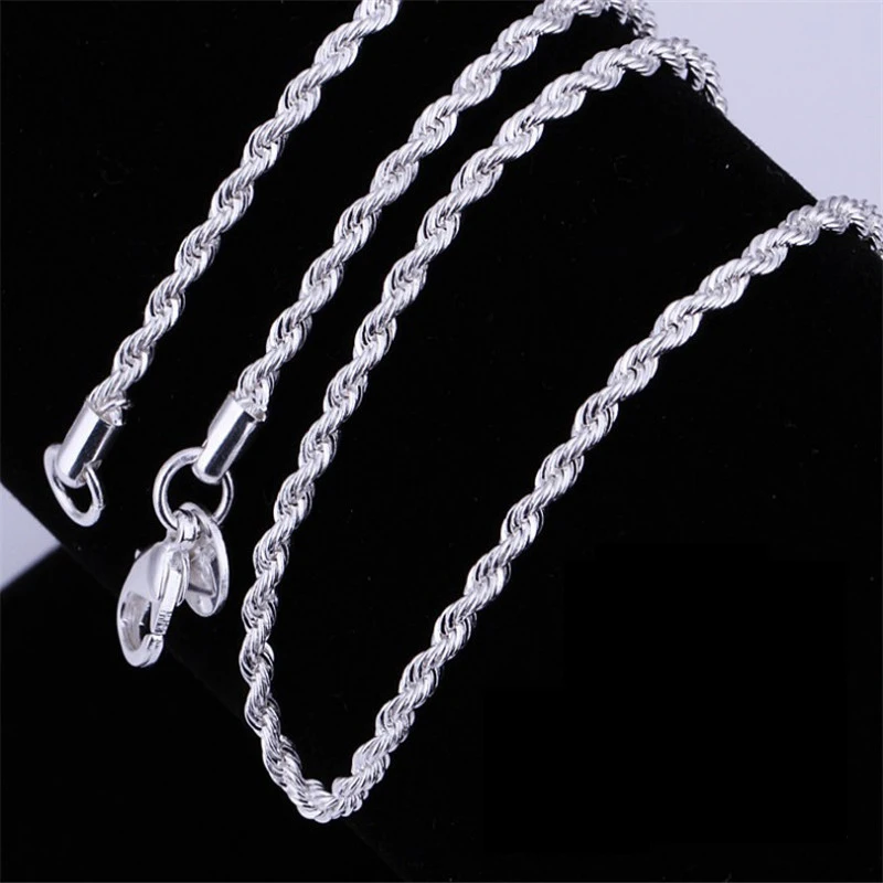 SUMENG Hot Sale Retail Silver Color Necklace Women Man 2mm16,18,20,22,24,26,28,30 Inch Twist Rope Chain Fashion Jewelry Gifts