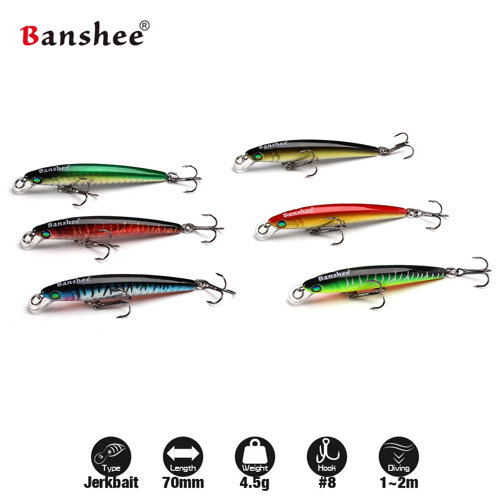 6pcs/lot 70mm 4.5g Rattle Sound Wobbler GO-011 Trout Bluegill Fishing Lure Slow Sinking Jerkbait Minnow Hard Artificial Bait