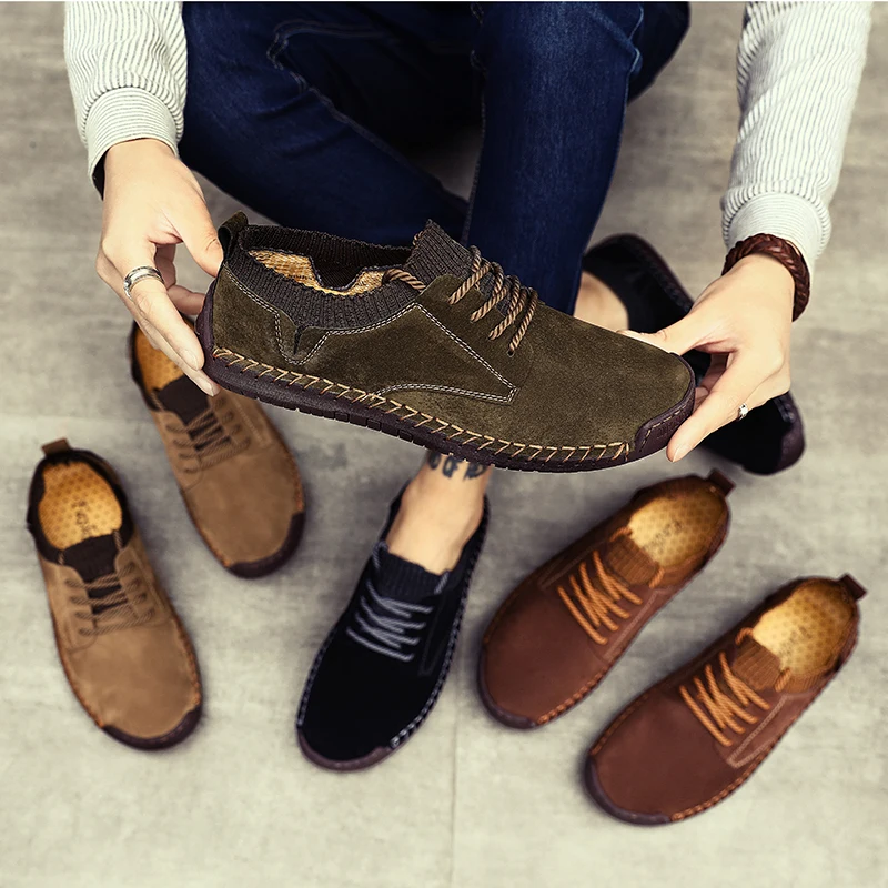 2020 New Spring Men\'s Shoes Lace-up Men Outdoor Casual Shoes Quality Suede Leather Loafers Man Flats Shoes Moccasins Shoes