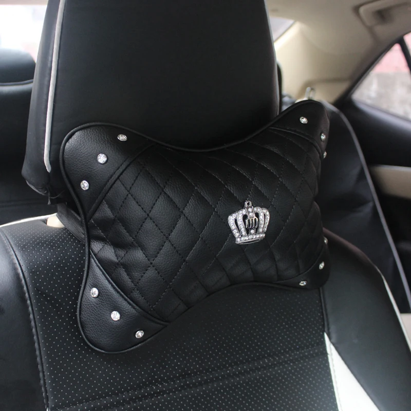 Universal PU Leather Car Pillows Diamond Rhinestone Auto Interior Neck Headrest Seat Support Waist Pillow Car Accessories