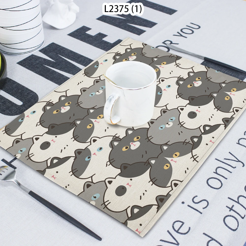 1 Piece Of Cartoon Cat Pattern Cat Palm Printed Terry Cloth Home Decoration Table Mat Cloth Tea Coaster 42*32 Servilletas Tela